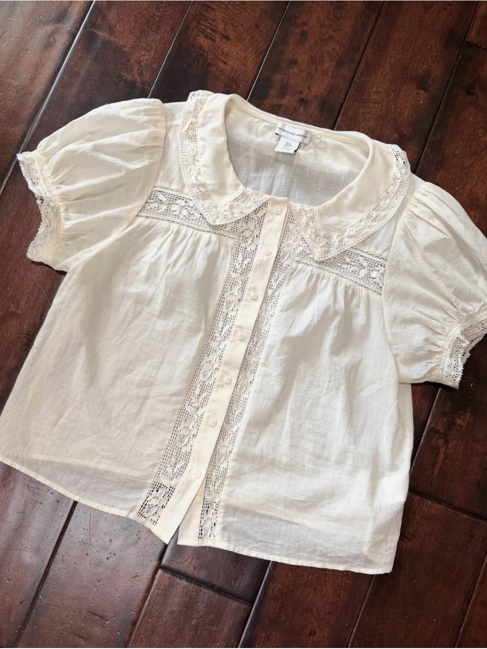 cupcakes & cashmere Girls' Lace-Trim Blouse - Cream